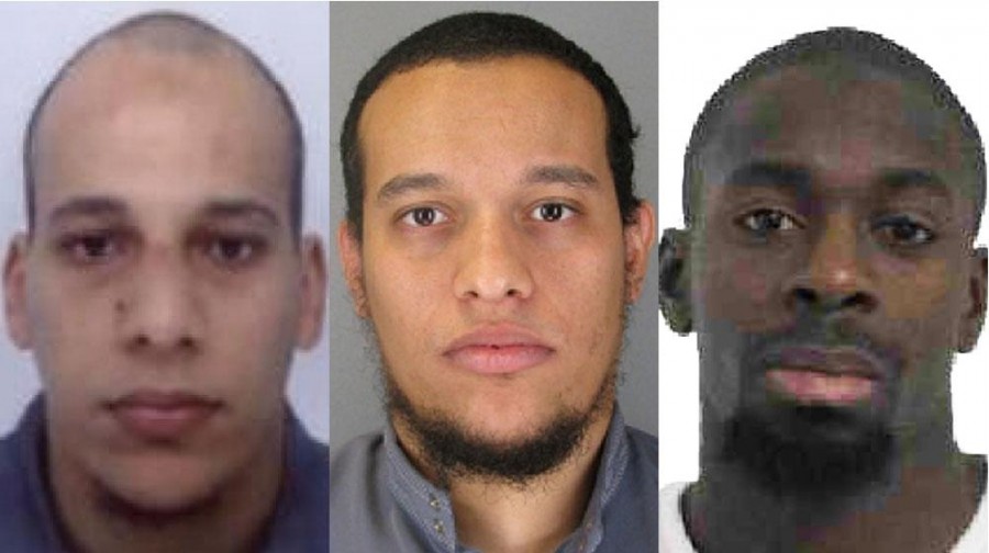 Chérif et Saïd Kouachi (à gauche) suspectés d'être liés à Al-Qaïda et Amedy Coulibaly (à droite) se revendiquant de Daech (Police Nationale)