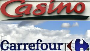 Carrefour a sèchement démenti les "insinuations inacceptables" de Casino, qui prétendait avoir été sollicité "en vue d'une tentative de rapprochement". afp.com/Eric Eric Piermont, Loic Venance
