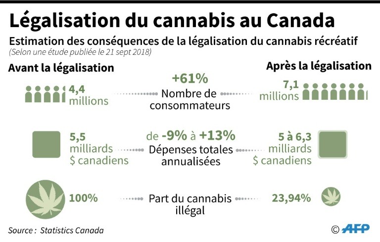 Estimation des conséquences de la légalisation du cannabis au Canada ( AFP / Selim CHTAYTI )