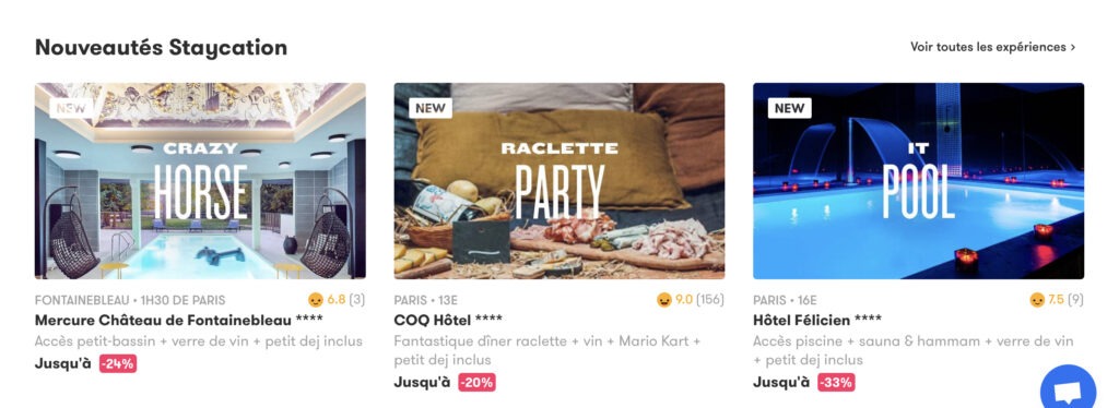 Screen a avec des offres proposées sur le site
