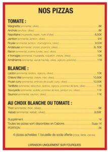 La carte des pizzas proposées par l'Arène des pizzas / ©Andy Younes