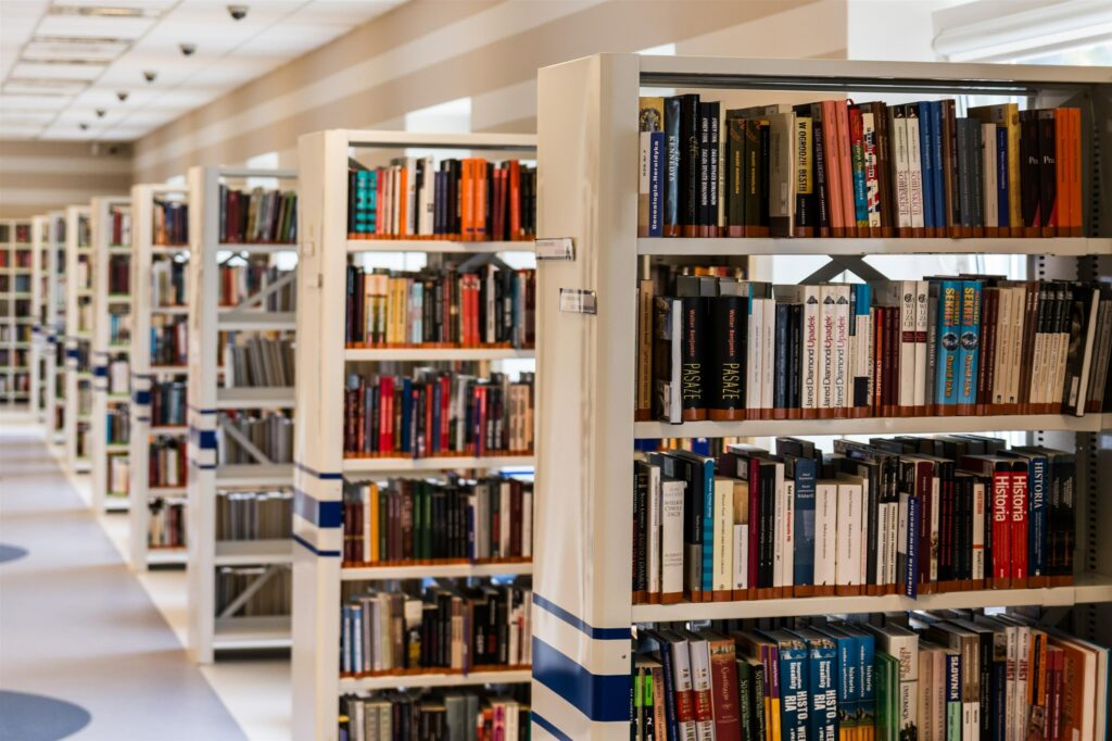 Bibliothèque, université, brésil, étudiants.